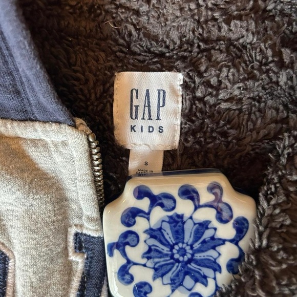 Kids Gap Zip-Up Hoodie, Size Small | Heather Gray with Navy Arms & Hood - Picture 5 of 5